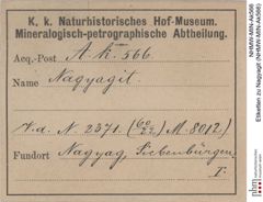 Etiketten zu Nagyagit (NHMW-MIN-Ak566)